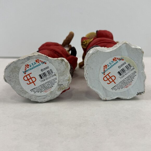 Vintage 2002 Santa Moose Figurines Set Of 2 Snowshoeing Christmas JTS Intl 5" - Picture 7 of 12